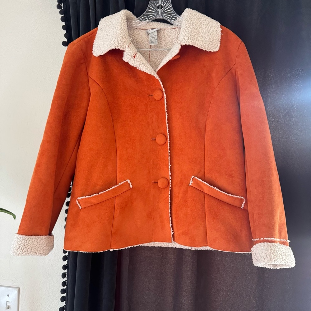 Chico's Orange Teddy Jacket Sherpa faux Suede Western Cropped 70s vibes